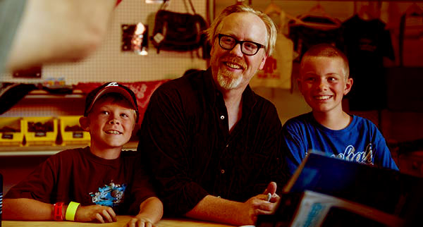 Image of Adam Savage with is twins children (Addison Savage and Riley Savage)